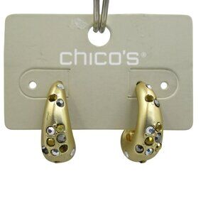 Chicos Gold-Tone Hoop Earrings With Rhinestone Accents Sophisticated Office